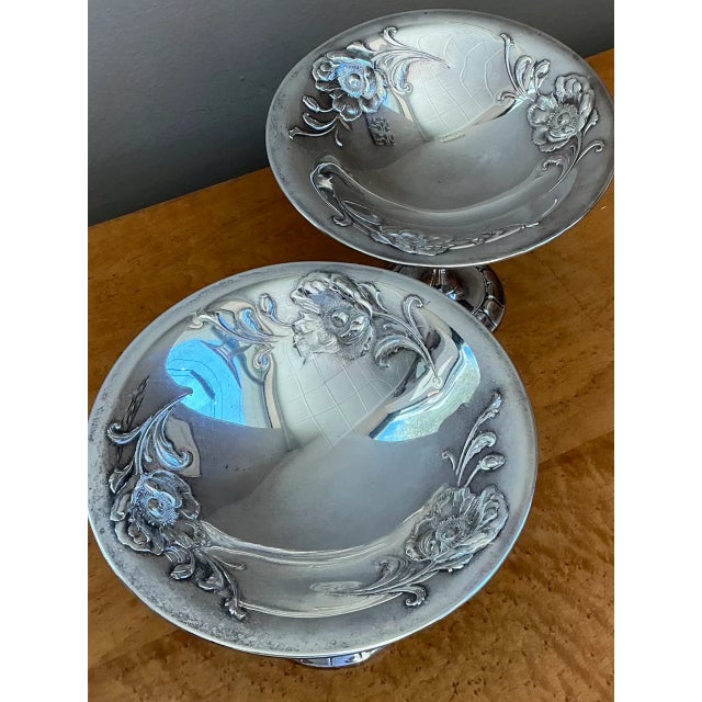 Vintage Silverplate Floral Compotes - Pair For Sale In West Palm - Image 6 of 12