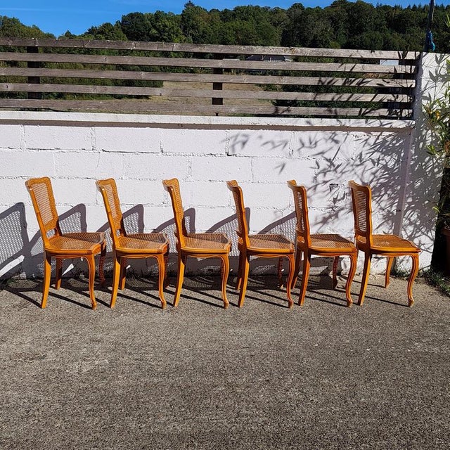 French Provincial Louis XV Style Cane and Cherrywood Dining Chairs, Set of 6 For Sale - Image 9 of 18