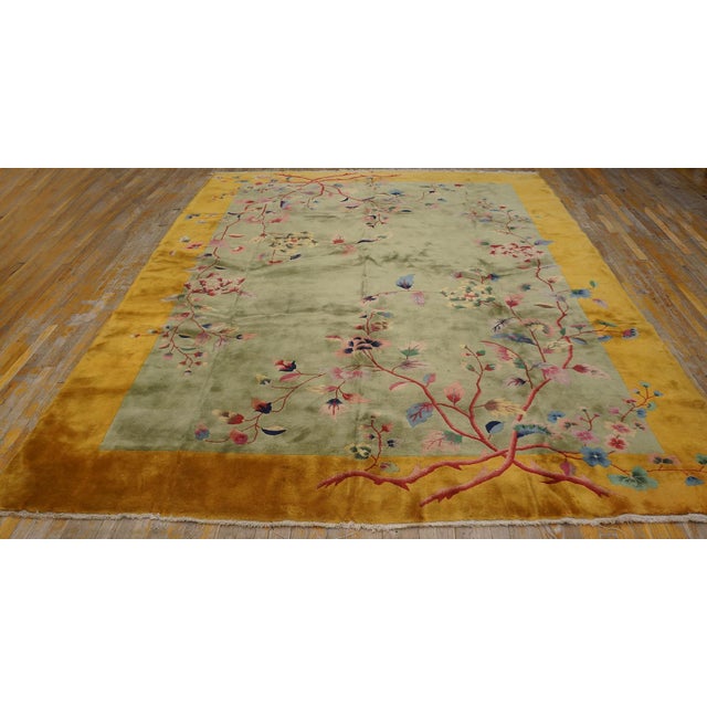 1920s Chinese Art Deco Carpet by Nichols Workshop ( 9' x 11'6"- 275 x 350 cm ) Antique Wool 1920s Green Rectangle Hand...