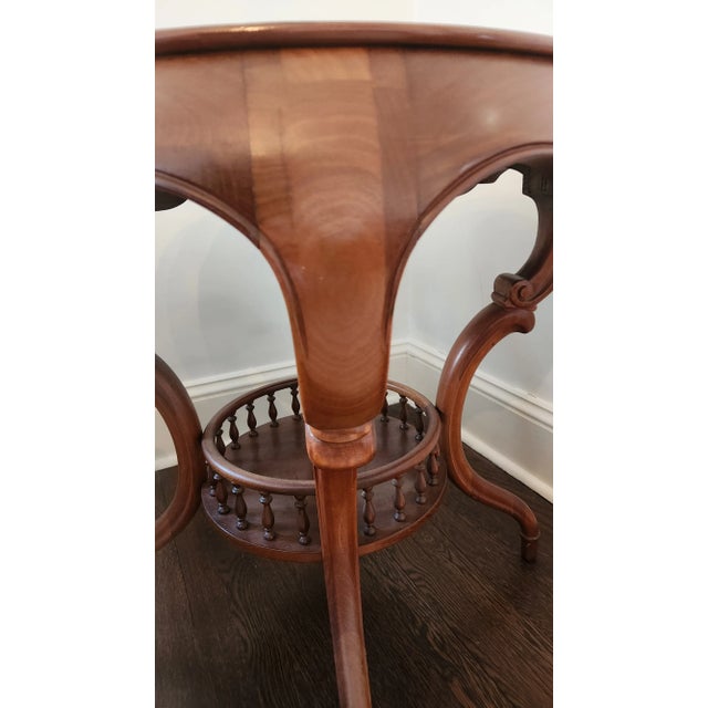 Antique Louis XV Revival Walnut Occasional Table With Inlaid Burl Top and Spindle Shelf, C. 1920s For Sale - Image 13 of 17