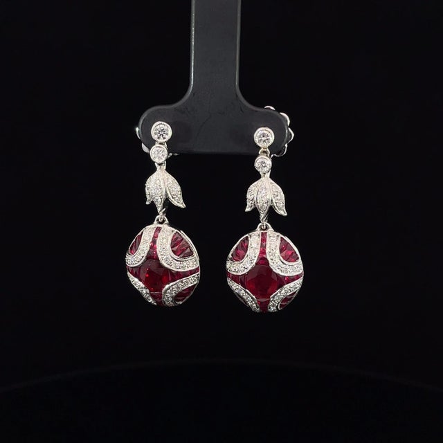 Diamond and Natural Ruby Art Deco Style Drop Earrings - 2 Pieces For Sale In New York - Image 6 of 6
