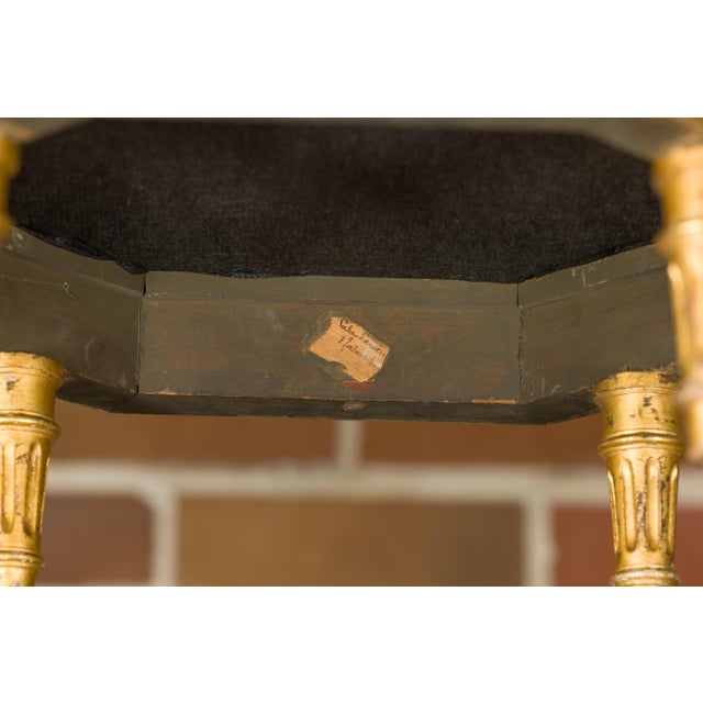 French Neoclassical 19th Century Carved Giltwood Footstool with Linen Upholstery For Sale - Image 4 of 12