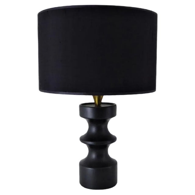 Black Ceramic Chess Pawn Lamp, 1950s For Sale