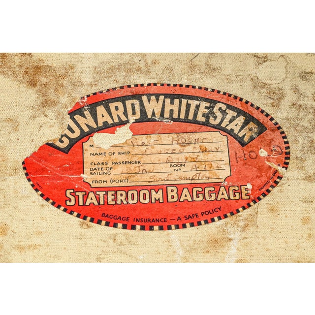 Decorative 1930s Travel Trunk Luggage Suitcase Antique Leather Canvas Travel Home Decor Storage For Sale - Image 4 of 15