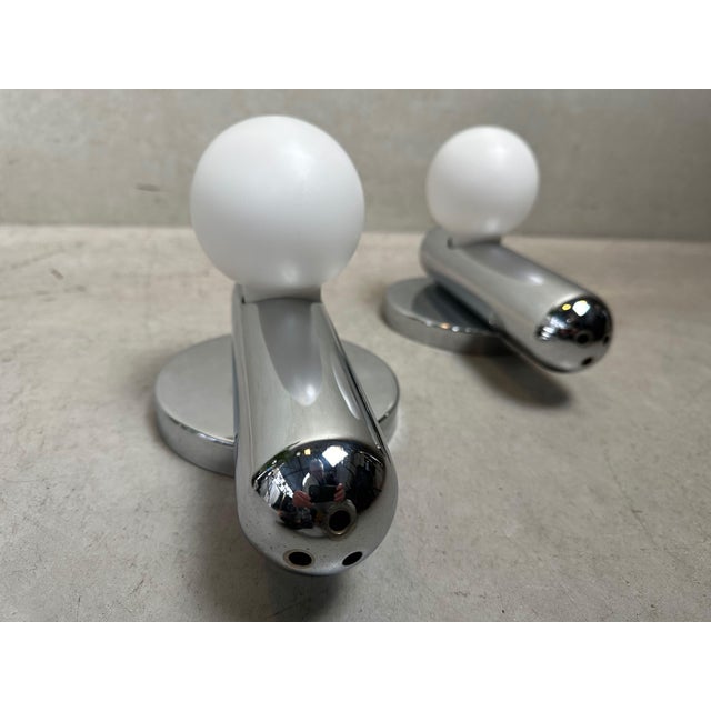 Vintage Wall Lamps in Chrome and Opaline, 1960s, Set of 2 For Sale - Image 3 of 9