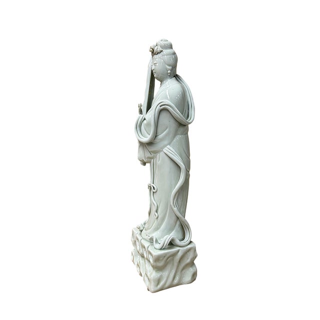 Ceramic Vintage Off White Porcelain Standing Bodhisattva GuanYin Statue For Sale - Image 7 of 7