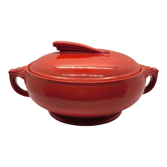 Vintage Red Hall Pottery Art Deco Sundial Covered Casserole Dish For Sale