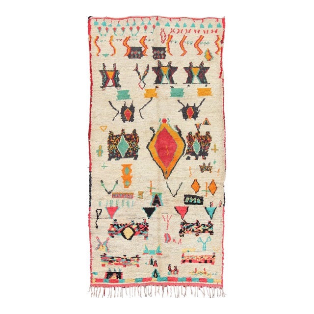 Moroccan Azilal Rug, Vintage 1960s, Tribal Motifs, 5'6" X 11" For Sale