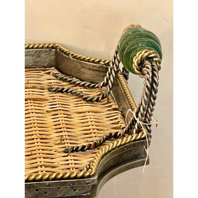 Wicker, Iron & Glass Tray Table on Stand Attributed to Maitland Smith For Sale In West Palm - Image 6 of 13