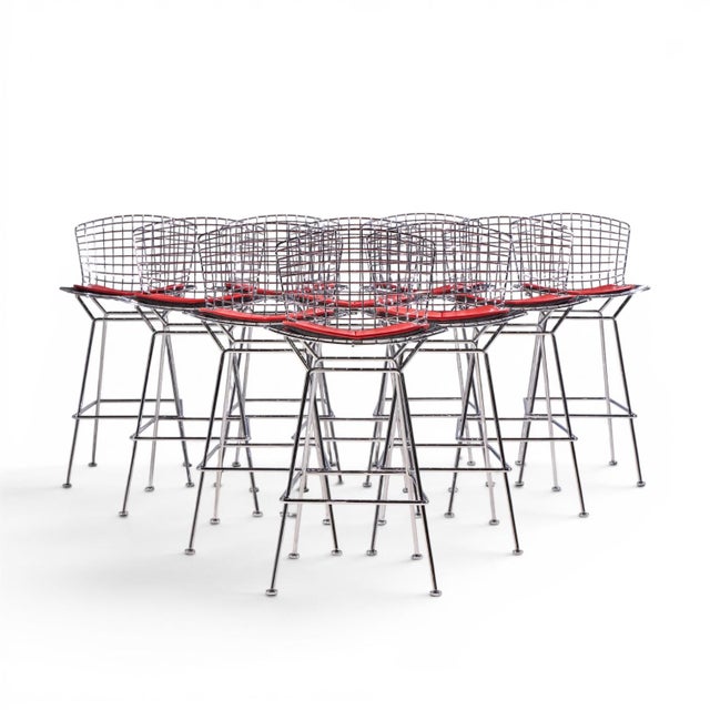 Harry Bertoia for Knoll Mid Century Chrome Bar Stools - Set of 10 Each stool measures: 21 wide x 22 deep x 41.25 inches...