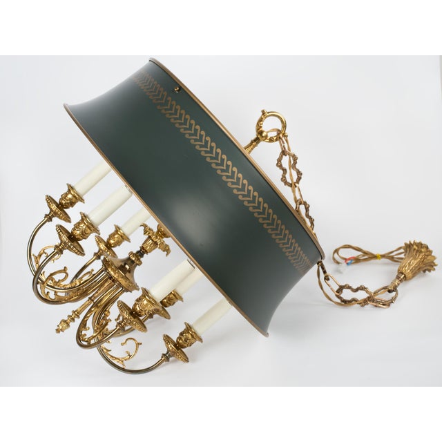 1960s 1960s Spanish Louis XVI Style Hunter Green Bouillotte 6-Light Chandelier For Sale - Image 5 of 16