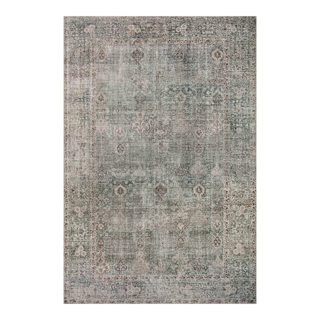 Chris Loves Julia x Loloi Jules Emerald / Antique Ivory 2'-0" x 5'-0" Accent Rug For Sale