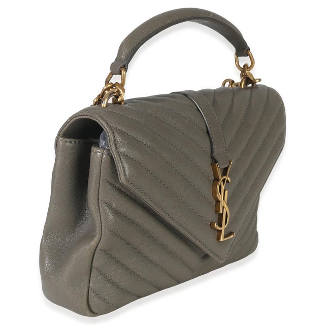 Contemporary Taupe Sheepskin Matelasse Chevron Monogram Medium College Bag For Sale - Image 3 of 9