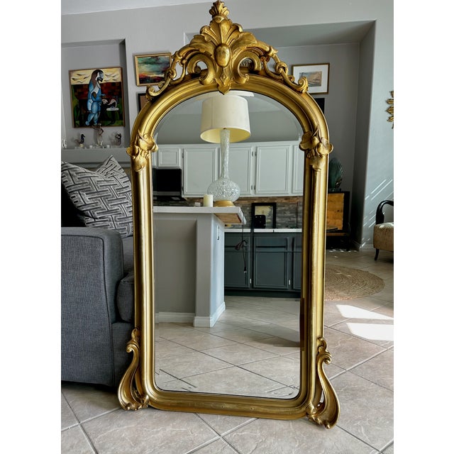 Rococo 19th Century French Rococo Style Gold Gilt Arched Floor or Wall Mirror For Sale - Image 3 of 18