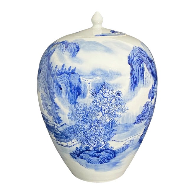 1980s Vintage Chinese Blue & White Porcelain Ginger Jar 14" H For Sale - Image 5 of 10