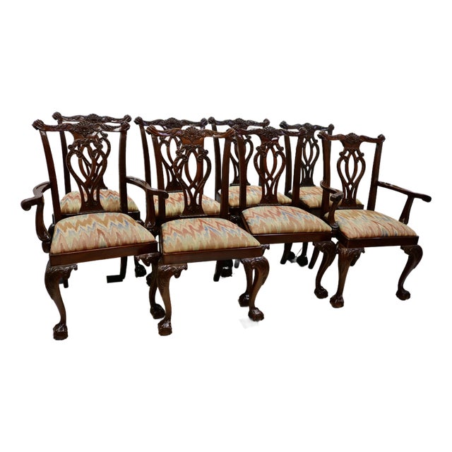 Late 20th Century Chippendale Hand Carved Mahogany Dining Chairs -Set of 8 For Sale