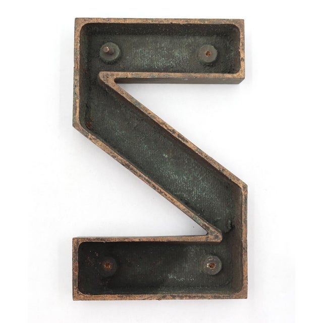 Vintage 8.312 In. Cast Brass Sign Letter Z For Sale - Image 4 of 4