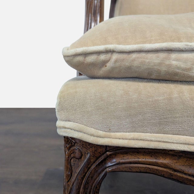Louis XV Style Carved Wood Velvet Fauteuil Armchair For Sale - Image 9 of 11