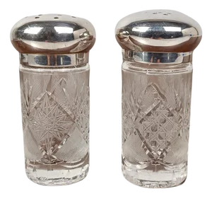 Vintage Salt and Pepper Cruet Set in Cut Crystal Glass and Silver Plated, 1960s, Set of 2