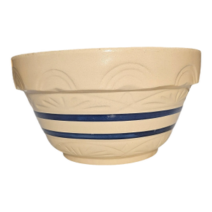 Mid 20th Century Robinson Ransbottom Mixing Bowl With 2 Cobalt Blue Bands