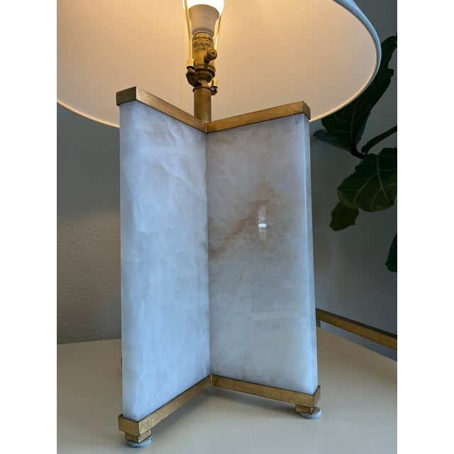 Visual Comfort Cameron Table Lamp Natural Quartz, Gilded Iron, White Linen Shade For Sale - Image 15 of 17