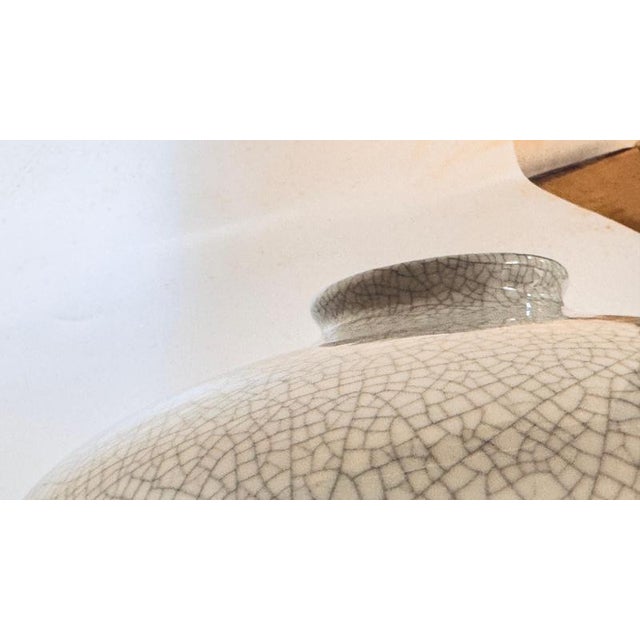 French Art Deco White Crackled Ceramic Vase, 1940s For Sale - Image 9 of 12