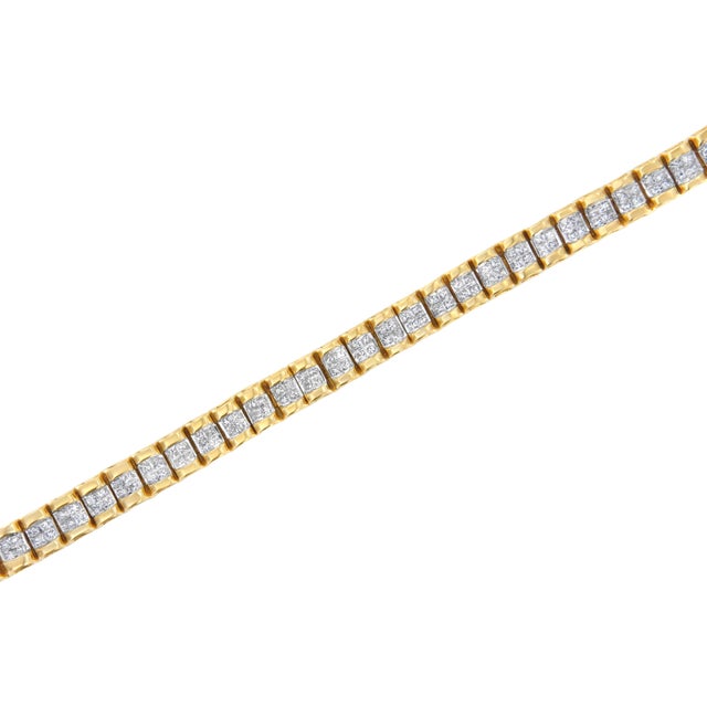 Haus of Brilliance 14K Yellow Gold 3.0 Cttw Princess Cut Quad Invisible Set Tennis Bracelet (H-I Color, SI1-SI2 Clarity) - 7” For Sale - Image 4 of 6