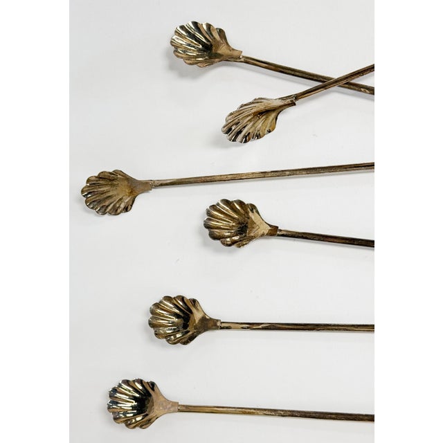 Transitional Vintage Silver-Plate Shell Motif Tea Cocktail Spoons, S/6 For Sale - Image 3 of 4