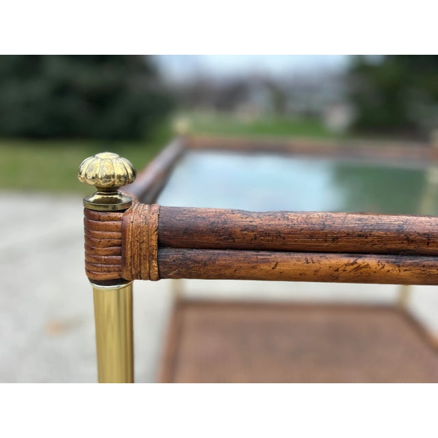 Hollywood Regency Faux Bamboo and Glass Side Table - Chinoiserie and Campaign Style For Sale - Image 6 of 7