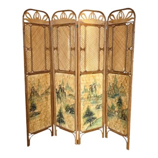 Sculptural Three-Panel Folding Screen Room Divider in Rattan and Wicker, 1960s For Sale