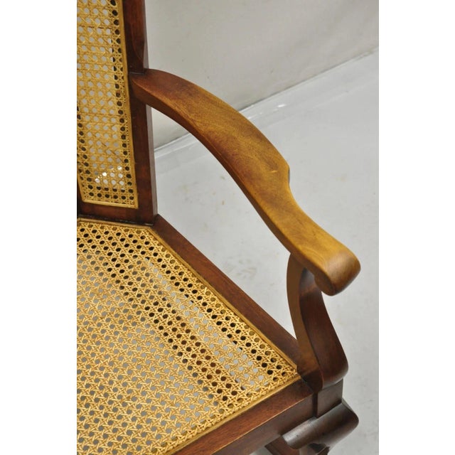 Wood Antique Victorian Walnut and Cane Carved Rocker Rocking Chair W/ Queen Anne Legs For Sale - Image 7 of 10