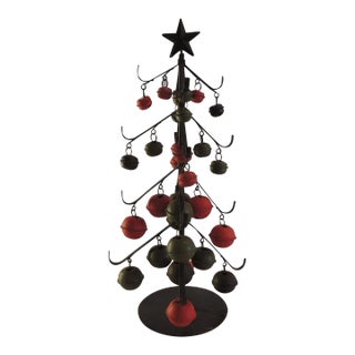 Vintage Arts and Crafts Style Metal Christmas Tree With Painted Tissabells Ornaments For Sale