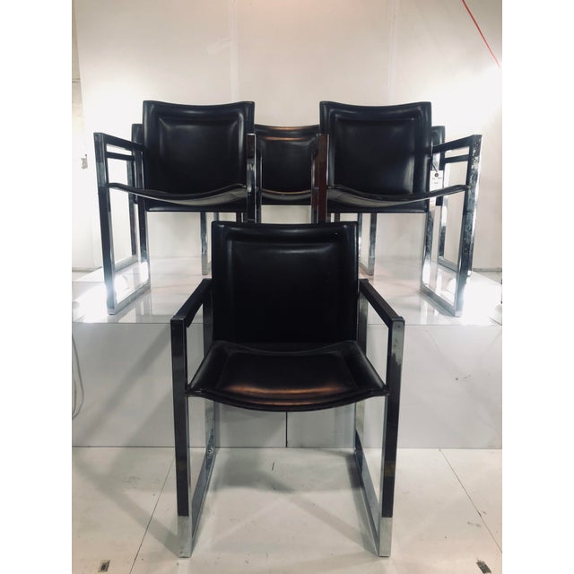 Arrben Italy Black Leather and Chrome Dining Chairs - Set ...
