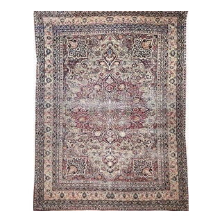 19th Century Oversized Persian Kerman Lavar Rug, Hand-Knotted Wool, Floral Pattern, Ivory & Burgundy, 11x16 For Sale