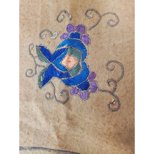 Vintage Chinese Intricately Hand Embroidered 36" X 26" Altar Cloth - Mythical Creatures Bats Butterflies Flowers For Sale - Image 14 of 18