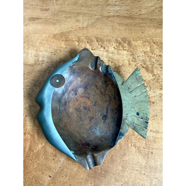 Vintage Mixed Metal Fish Ashtray For Sale - Image 11 of 12