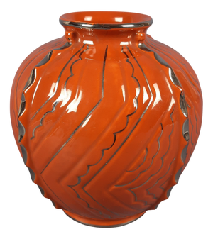 Futurist Art Deco Style Orange and Silver Ceramic Vase by Gualdo Tadino for Robbia, 1960s