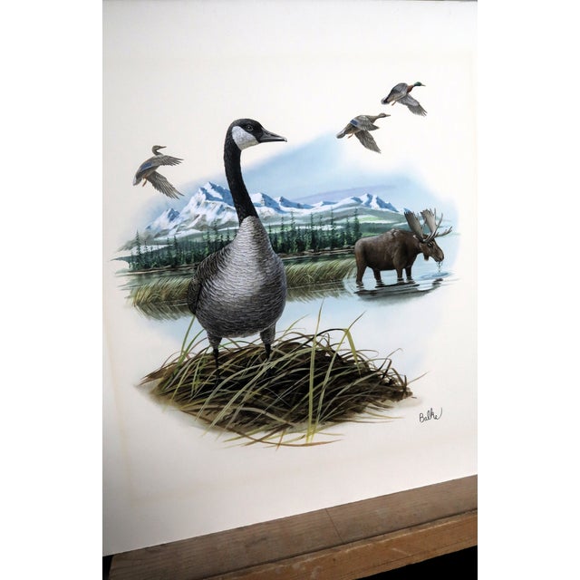 Blue Don Balke (American B. 1933) - "Canada Goose and the Moose" - Original Signed Watercolor That Had Been Published in 1978. For Sale - Image 8 of 12