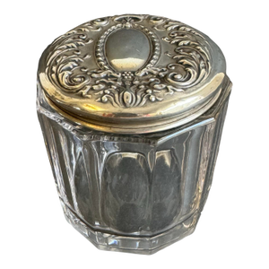Sterling Silver Vanity Jar Victorian Glass Dresser Jar With Repousse Lid