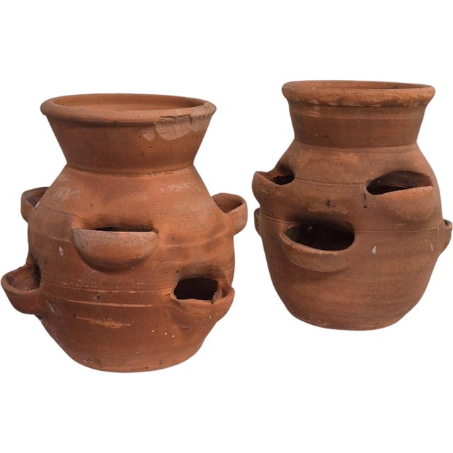 Rustic A Pair of Vintage Handmade Craven Pottery Strawberry Pots For Sale - Image 3 of 4
