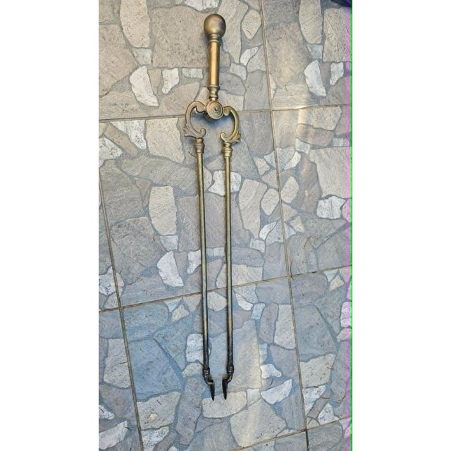 Metal Art Nouveau Brass Fireplace Tongs, 1890s For Sale - Image 7 of 7