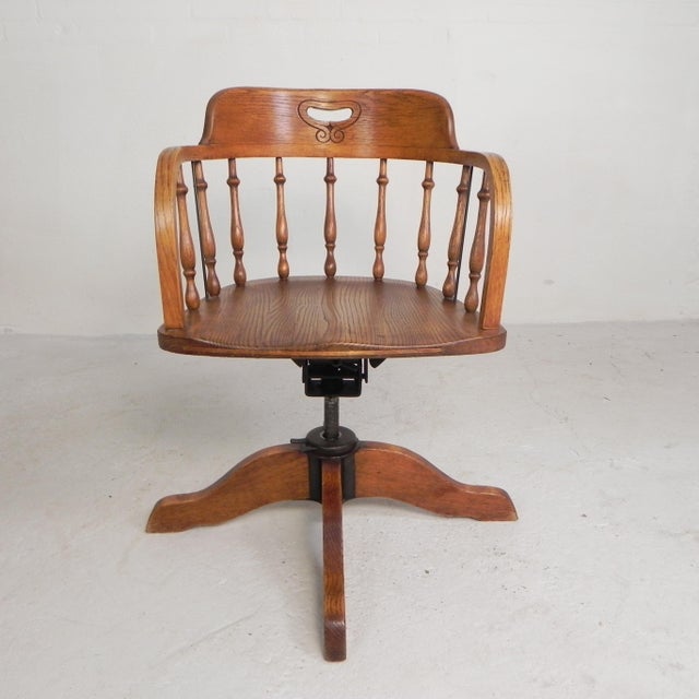 Height-Adjustable Oak Swivel Office Chair, 1930s For Sale - Image 13 of 18