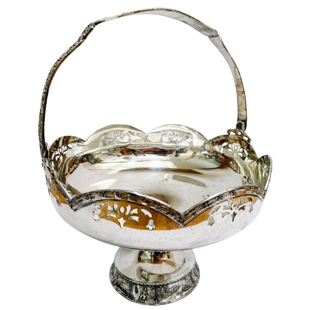 Antique Crescent Silver Mfg. Co. Repoussé Triple-Plated Dutch Motif Bridal Basket For Sale - Image 4 of 10