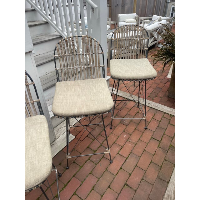 Black Late 20th Century Set of 3 Sculptural Woven Iron Bar Stools With Hand-Wrapped Seats For Sale - Image 8 of 8