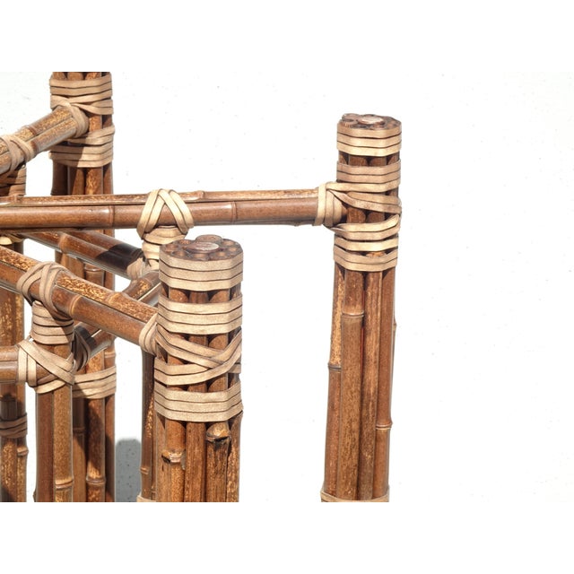 Vintage McGuire Organic Modern Bamboo Rattan Round Dining Table W Leather Straps For Sale - Image 11 of 16