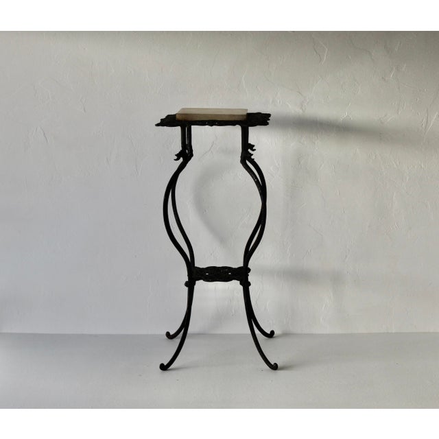 Vintage Wrought Iron Two Tier Marble Victorian Dragon Head Details Jardinière Plant Stand For Sale - Image 9 of 18