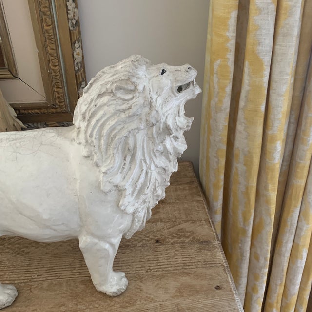 Modern Signed White Glazed Pottery Lion Sculpture For Sale - Image 3 of 10