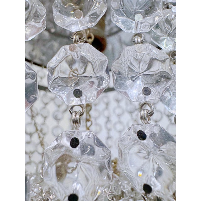 Metal Vintage Hollywood Regency Brass Tiered Crystal Basket Chandelier For Sale - Image 7 of 11