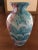 Aqua blue heavy glass vase with some accent colors. Mid Century style of the 50's-60's. Not sure of actual production...