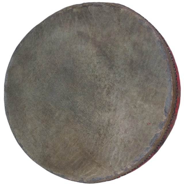 24” Inch Round Antique Chinese Red Drum For Sale - Image 4 of 6